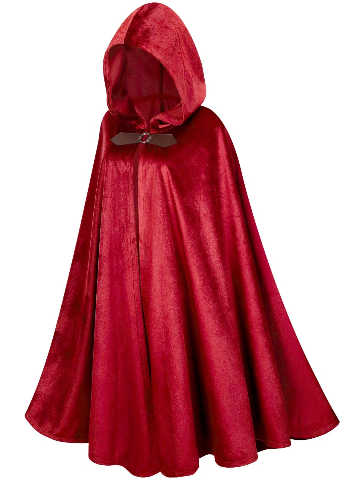 GRAJTCIN Medieval Cloak Velvet Renaissance Hooded Cape Victorian Halloween Christmas Party Costume for Men Women (39", Bright Red)