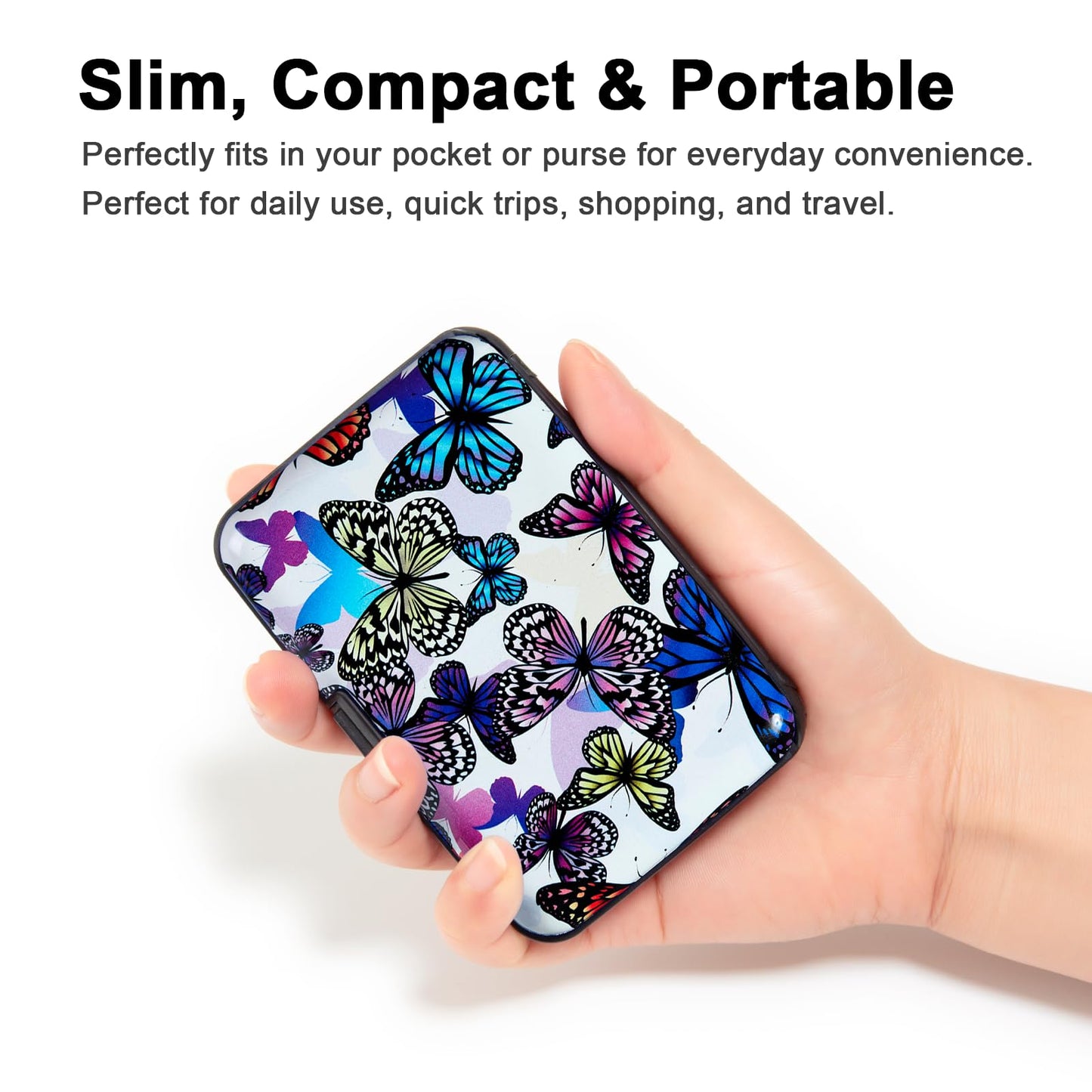 Kaabao Credit Card Holder, RFID Blocking Small Metal Credit Cards Holder Wallet for Women Men Business Aluminum Protector Sleeves Slim Case (Butterflies)