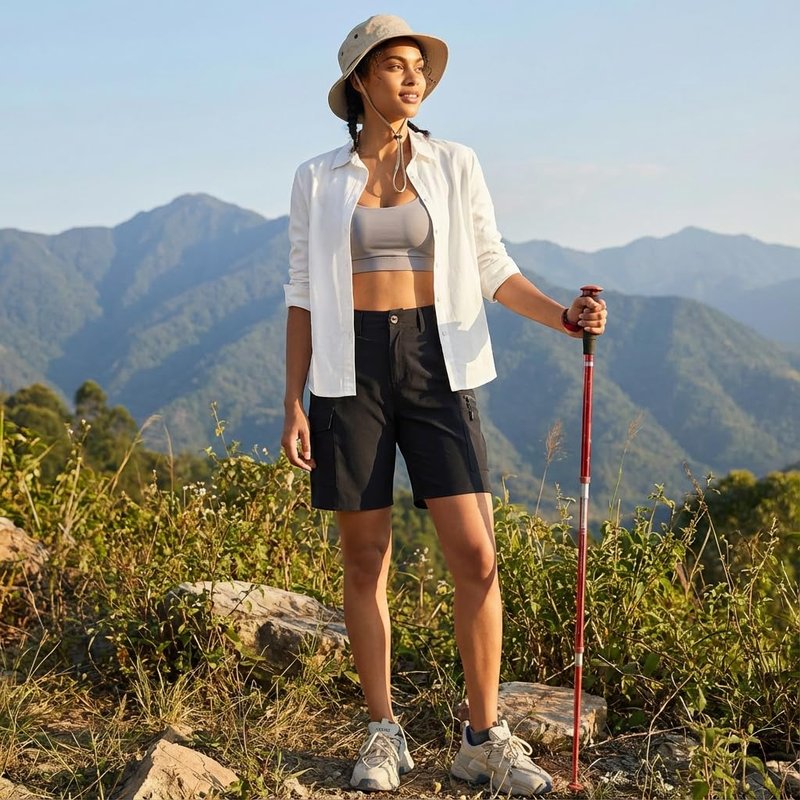Oalka Women's Hiking Cargo Shorts Bermuda Lightweight Golf Camping 9" Long Shorts with Pockets Quick Dry Black XL