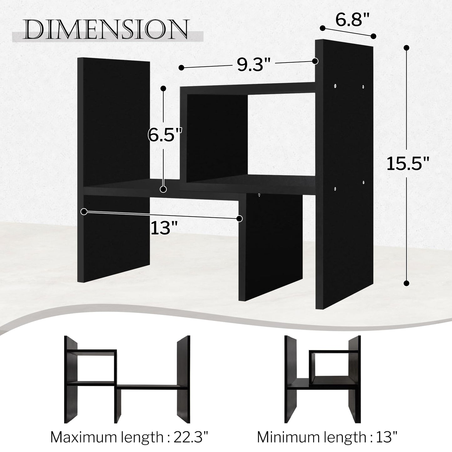 Jerry & Maggie Desktop Organizer Office Storage Rack Adjustable Wood Display Shelf, Birthday Gifts Toy Home Decor Free Style Rotation Display True Natural Stand Shelf (Black)