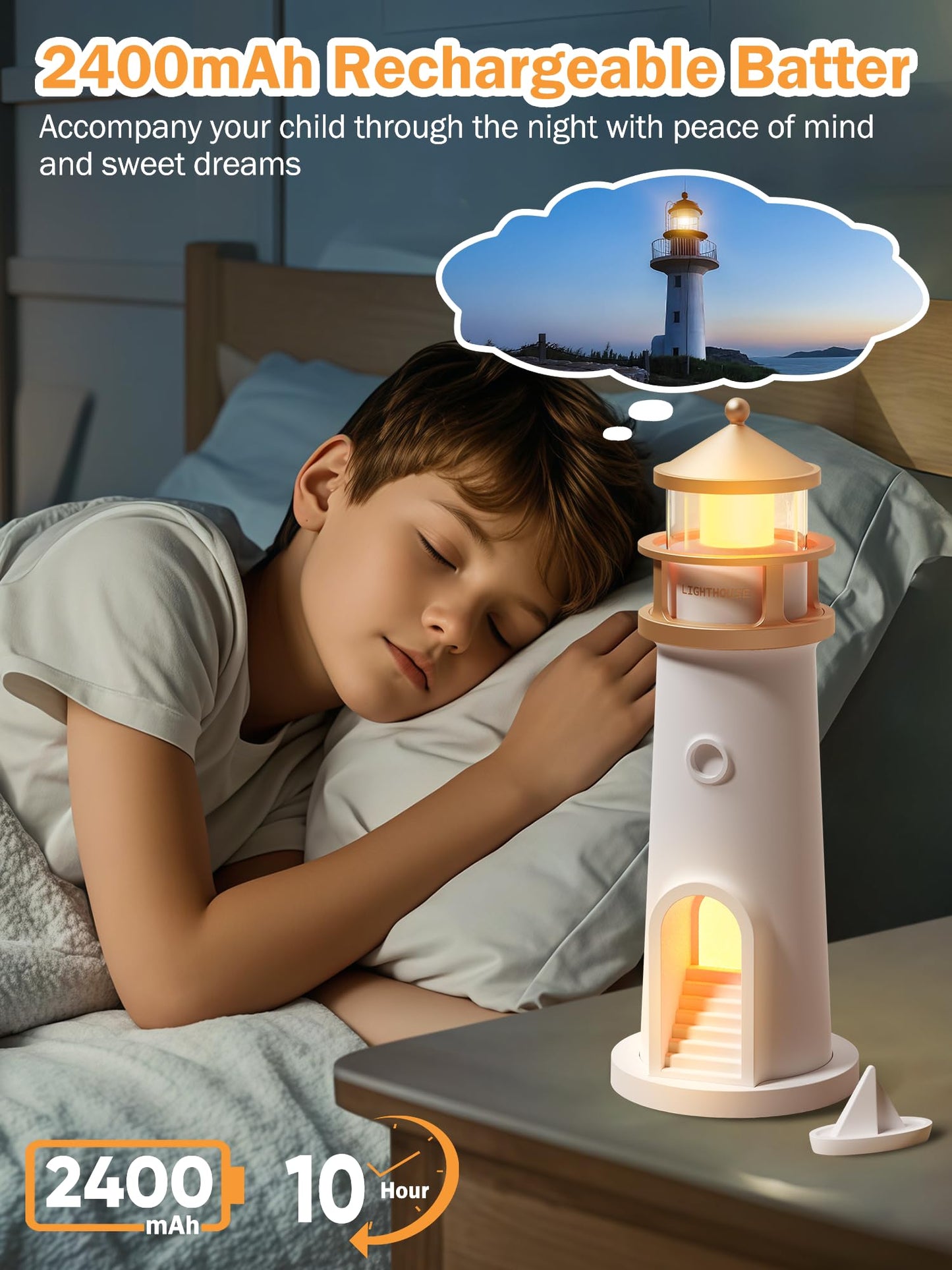 DSYHYL Moon Lamp Projector Night Light,Lighthouse Decor Light Night Light for Kids,Moon Light Galaxy Projector Rechargeable LED Aesthetic Table Lamp Christmas Birthday Gifts for Kids Boys Girl