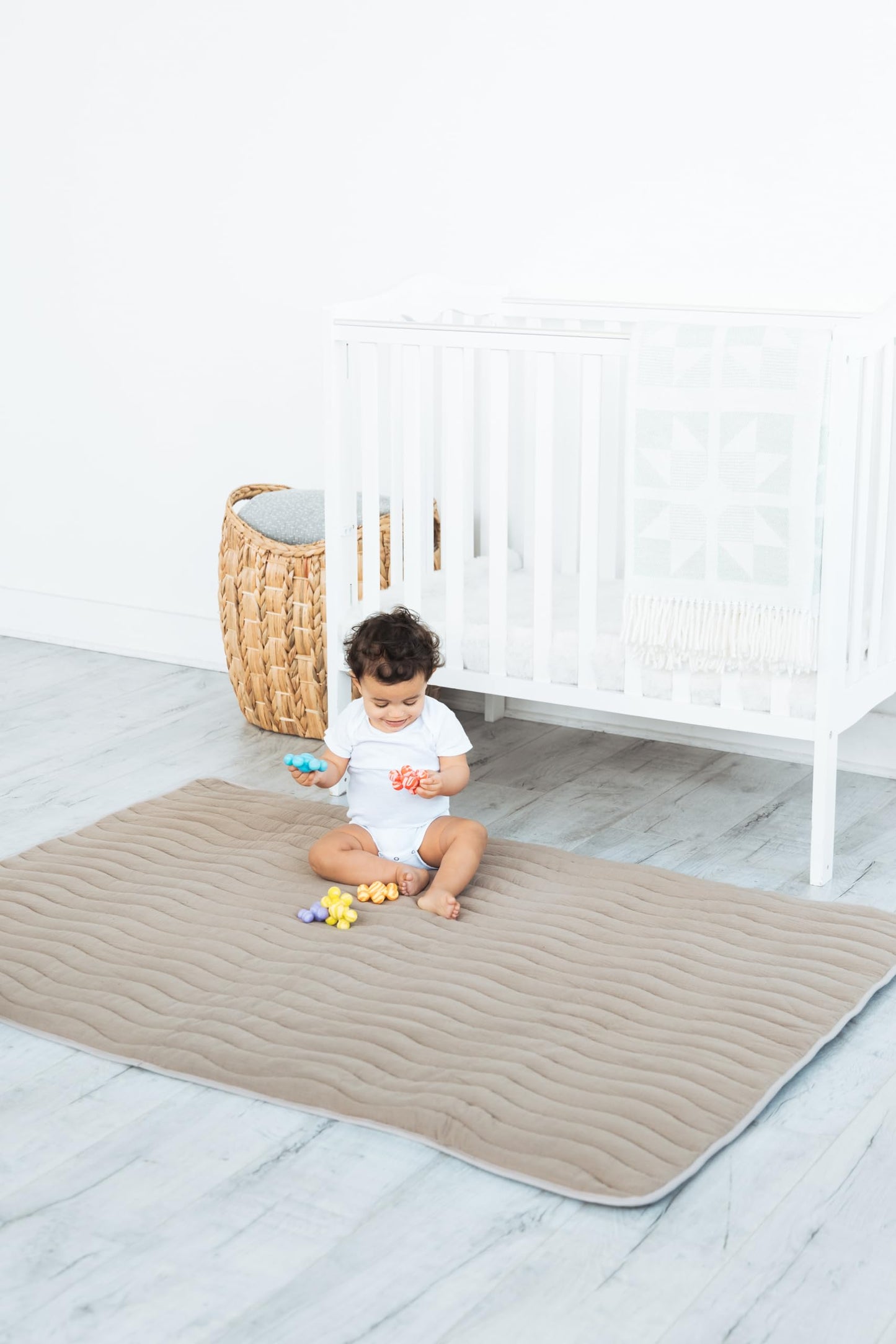 Ubbi Baby Tummy Time Floor Mat, Thick Padded Foam Play Mat for Infants & Toddlers, 40.5 x 56.5 Infant Activity Mat with Detachable Cotton Muslin Cover, Machine Washable, Foldable, Taupe