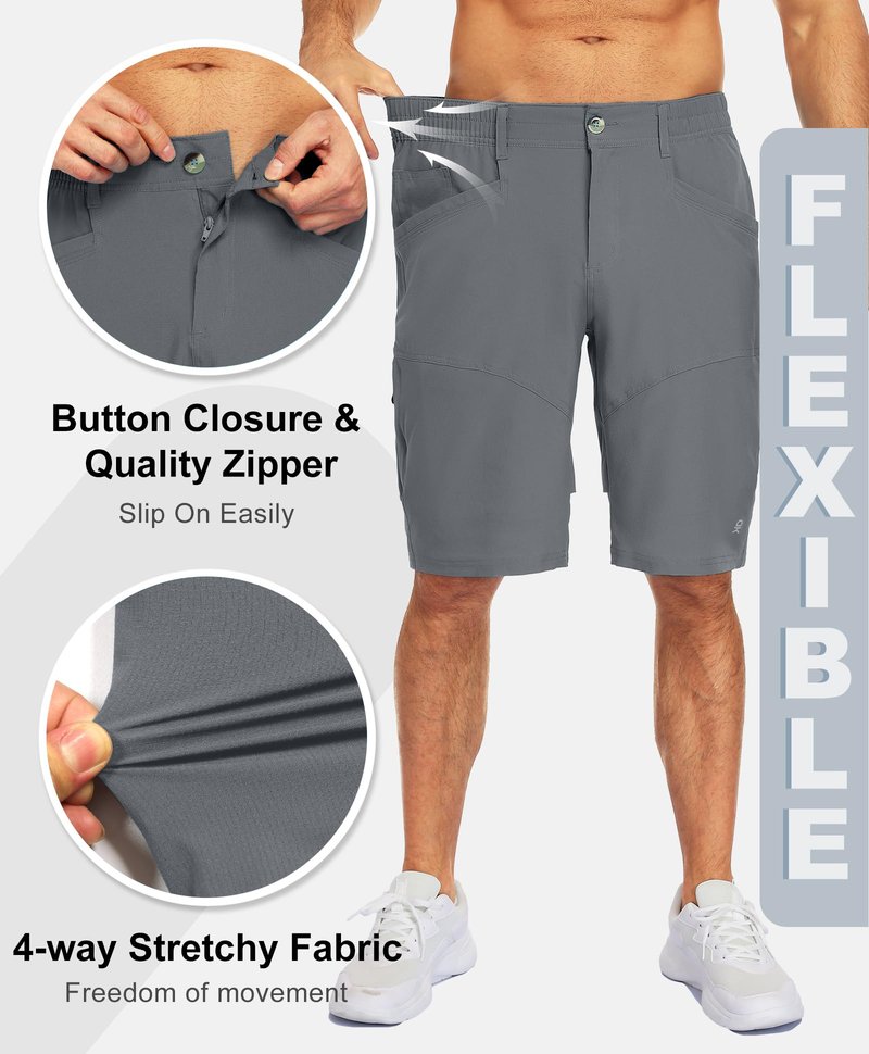 Little Donkey Andy Men's Hiking Cargo Shorts Quick Dry Waterproof Lightweight Golf Shorts Stretch Casual Short with 9 Pockets Water Resistant (Gray L)