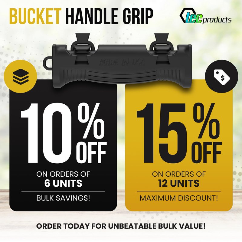 TEC Products HANDTEC Bucket Handle Grip - Ergonomic Rubber Handle Replacement for Construction, Farming, Gardening & DIY Projects - Non-Slip & Durable - Made in USA - Pack of 1 (4.75 x 1.5 Inches)