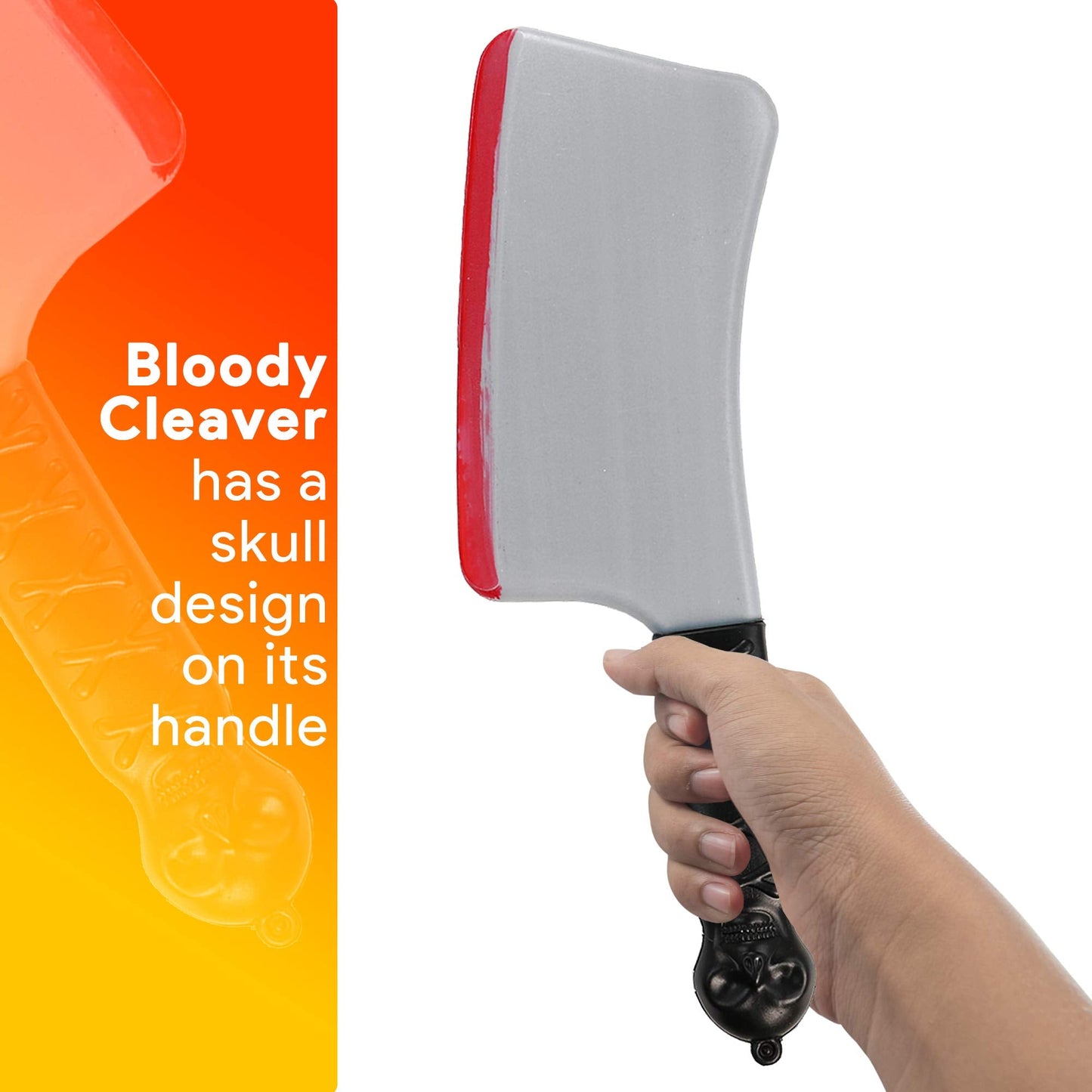Skeleteen Bloody Butcher Knife Costume- Fake Cleaver Weapon Meat Cleaver with Blood and Jolly Roger Handle
