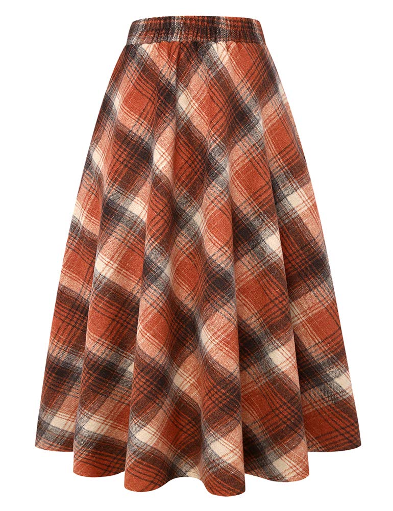 Orange Skirt for Women Fall Winter Outfits Halloween Clothes for Women Pumpkin Dress Maxi Long Plaid Skirts 2025 (Medium, Long Orange)