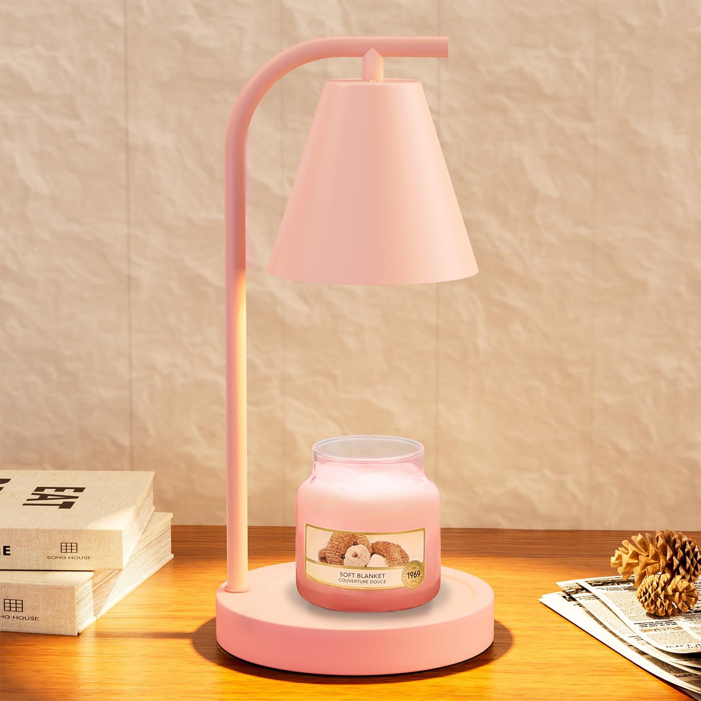 Hong-in Pink Candle Warmer Lamp - with Timer & Dimmer, Cozy Christmas Gift for Women Mom, Modern Home Decor House Warming Gifts Wax Melt Warmer for Scented Jar Candles