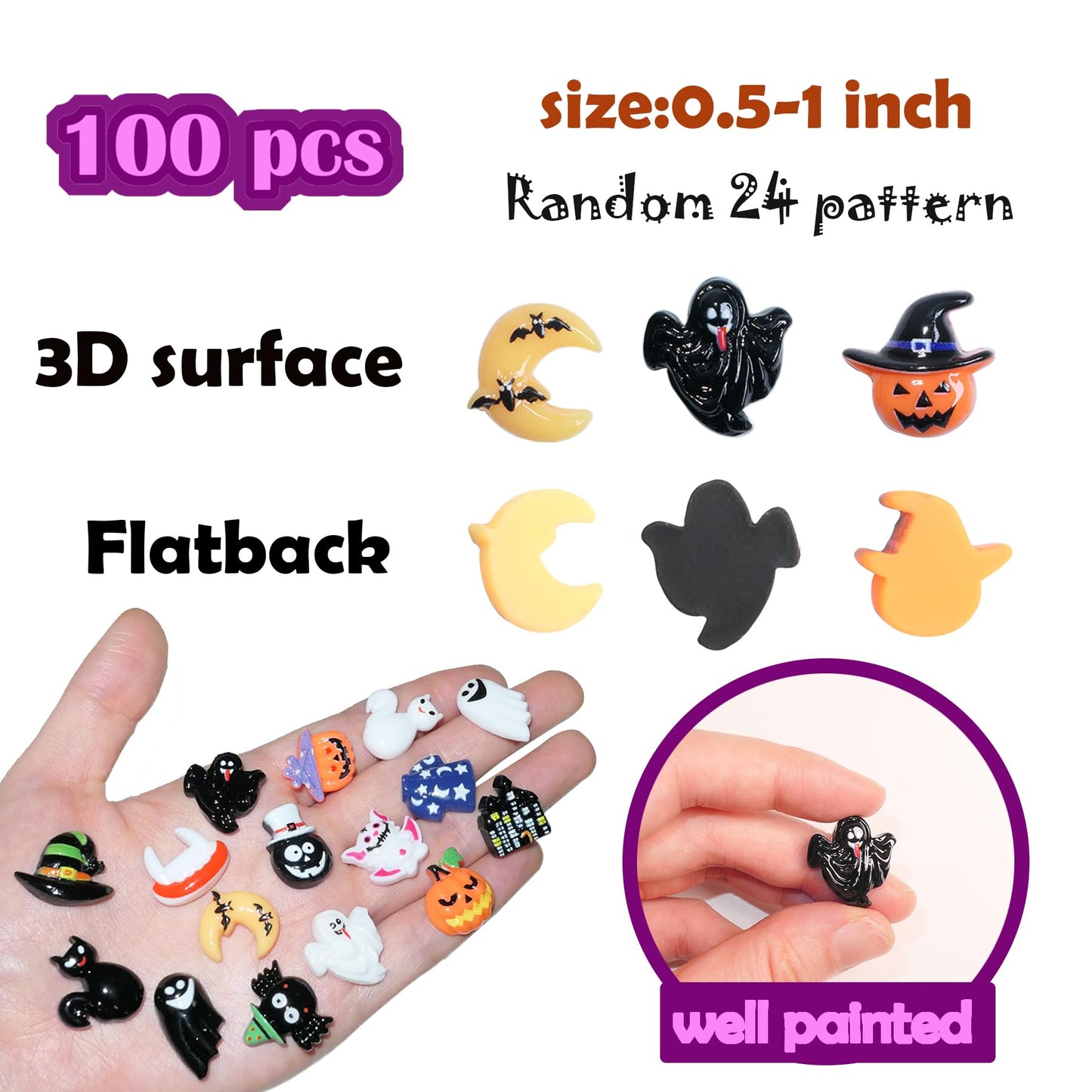 HADDIY Halloween Resin Charms for Crafts,100 Pcs Flatback Slime Charm Beads Miniature Ornaments for Halloween Embellishments Scrapbook and Mini Decorations