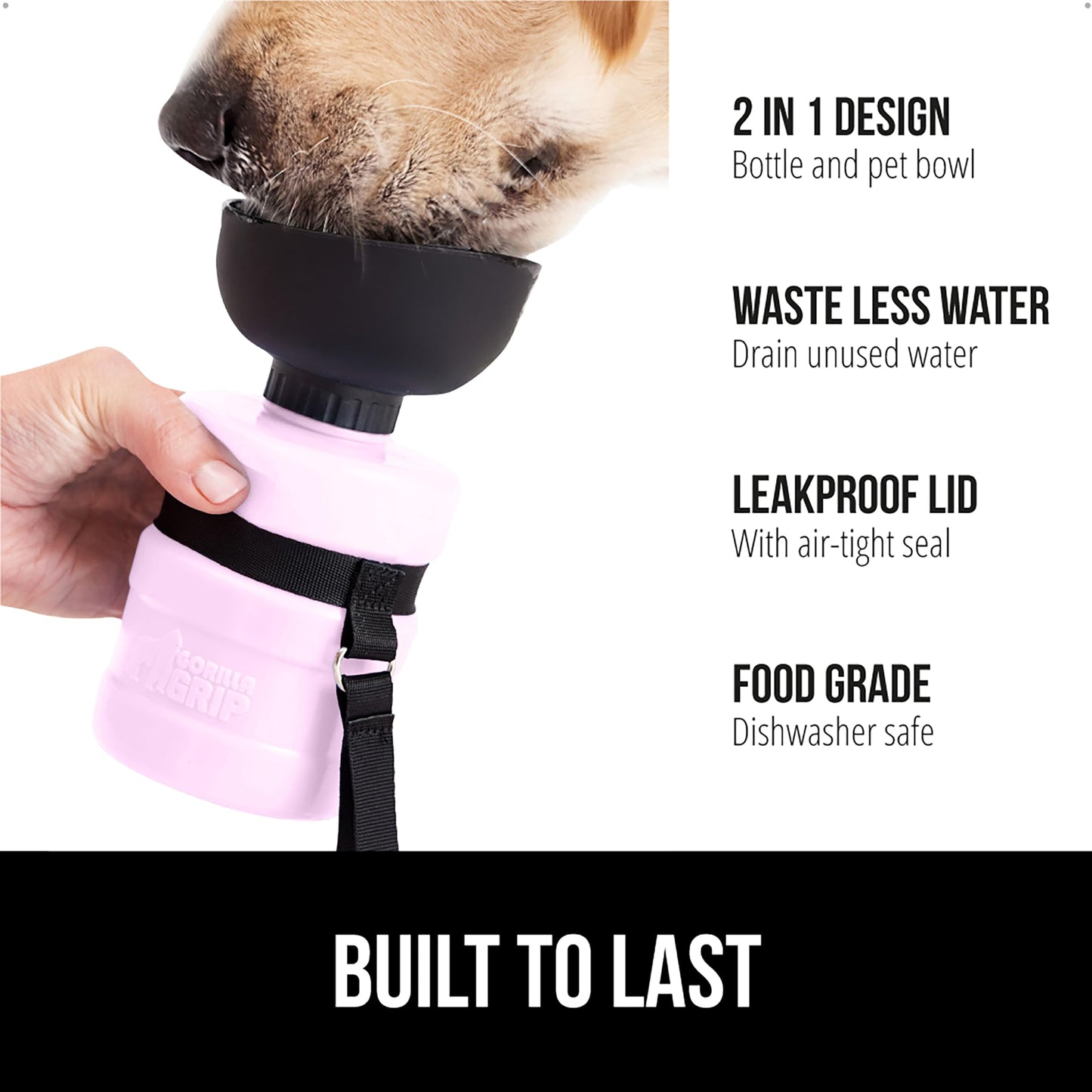 GORILLA GRIP Dog Water Bottle, Portable Water Bowl Dispenser for Dogs, 12 oz Leak Proof Pet Travel Squeeze Bottles, Food Grade Silicone, to Go Puppy Essentials, Hiking Camping Trip Accessories, Pink
