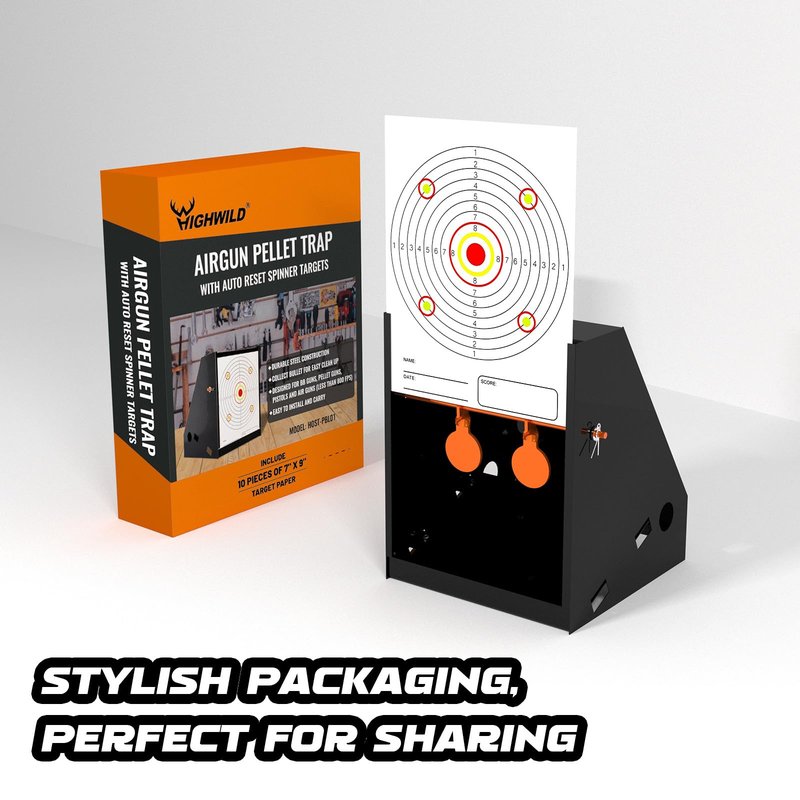 Highwild BB Trap Target (Airgun Only) with 10pcs 7" X 9" Paper Targets and 2 Spinner Targets