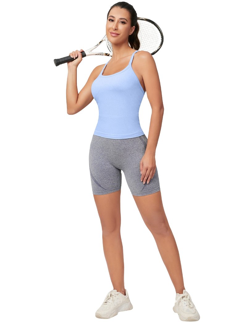MathCat Workout Tank Tops for Women with Built in Bra, Sleeveless Gym Tops Seamless Racerback Athletic Yoga Shirts Light Blue