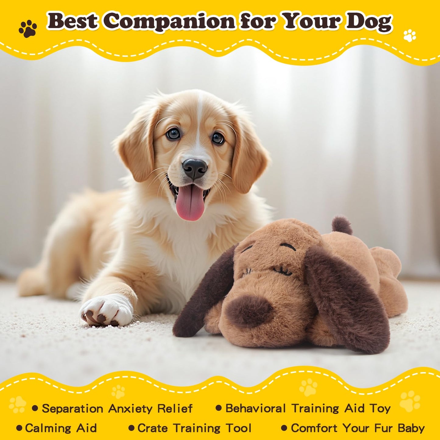 BEVERLYSHARK Heartbeat Puppy Toy Dog Anxiety Relief Calming Aid Heartbeat Stuffed Animals Pet Comfort Cuddle Sleep Aid Puppy Behavioral Training Aid Toy for Dog Cat