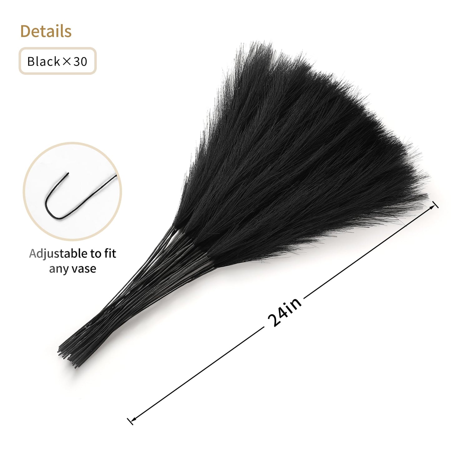 Wertuirk 30pcs Black Pampas Grass - 24 Inch Faux Pampas Grass Decor, Short Artificial Pampas Grass for Gothic Room Decoration, Wedding, Party, Halloween and Home Decor(Black)