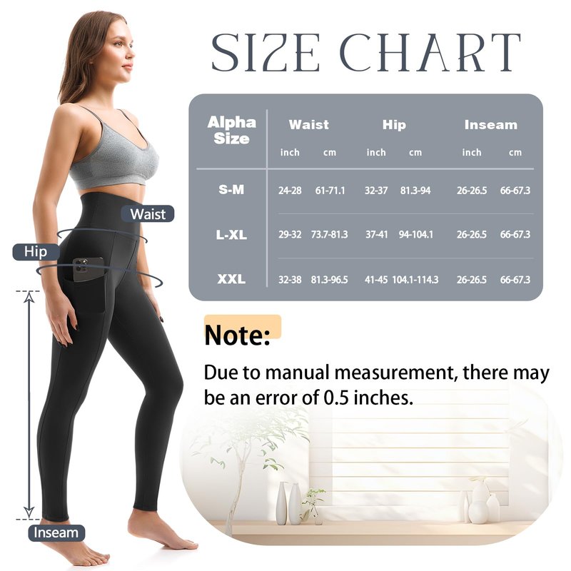 Leafigure 2 Packs Leggings with Pockets for Women, High Waisted Tummy Control Workout Leggings for Gym Black/Pink XXL