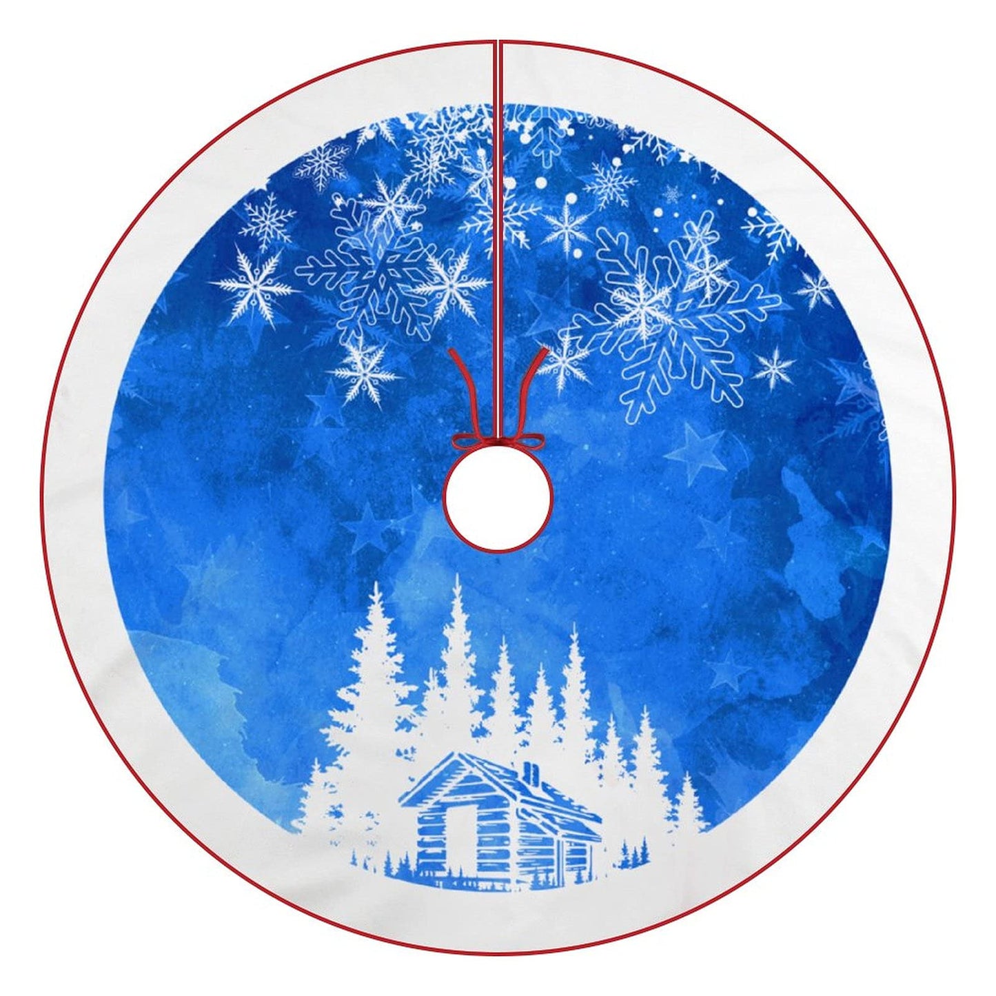 48 Inches Blue Christmas Tree Skirt Rustic Thick Xmas Tree Skirt with Snowflake Winter Happy New Year Decoration for Home Holiday Party