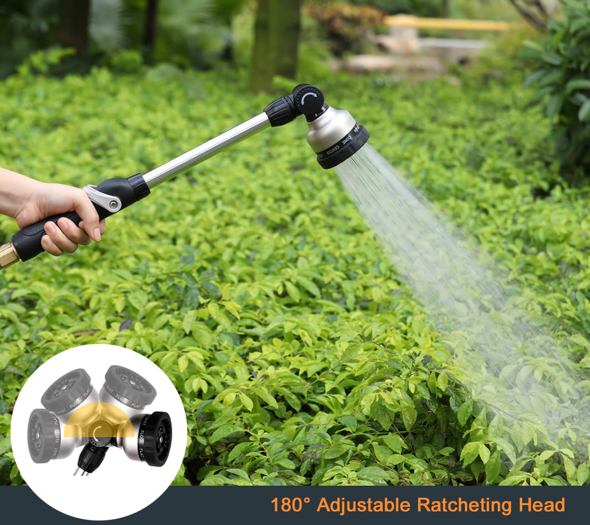 ESOW Garden Hose Watering Wand, 16 Inches Sprayer Wand, 9 Watering Patterns 180° Adjustable Swivel Head, Ergonomic Handle with One Touch Valve Perfect for Watering Plants, Car Wash and Showering Dog