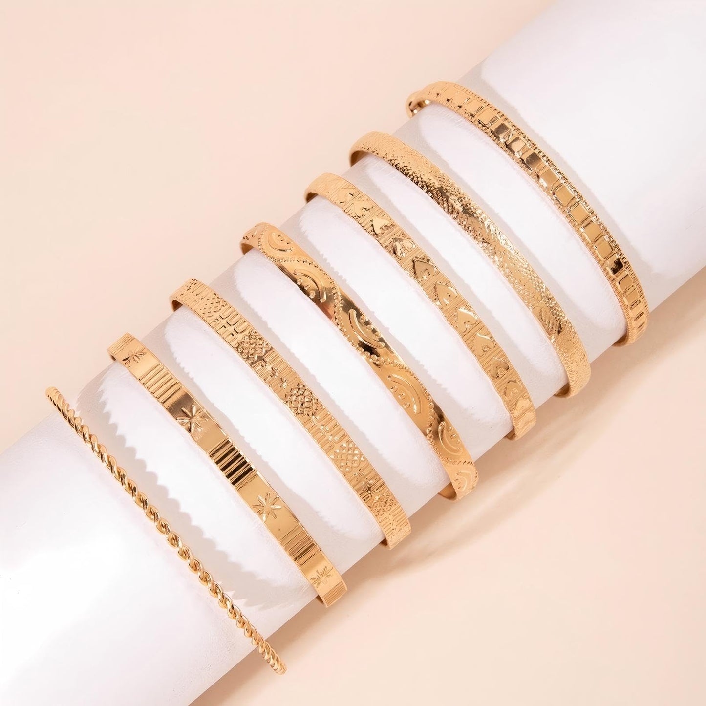 Gold Bangle Bracelet, 7 Pcs Gold Plated Dainty Layered Chain, 14K Layer Stackable Cuff Bracelet Set for Women (Gold)