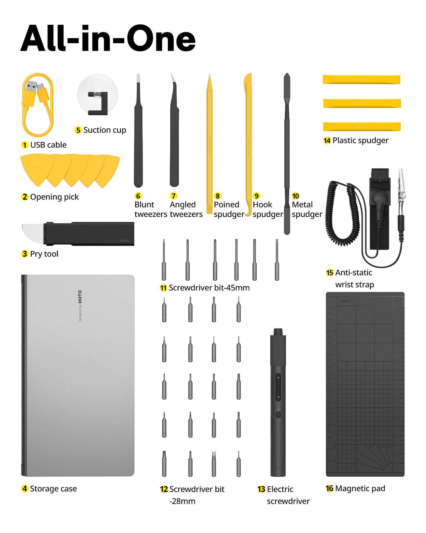 HOTO Electric Precision Screwdriver Set, 48 in 1 Electronics Tool Kit, Magnetic Bits & Box, LED Light & 2 Torque Settings, Mini Screwdriver Set for Eyeglasses, Watches, Phones, Laptops, Cameras Repair