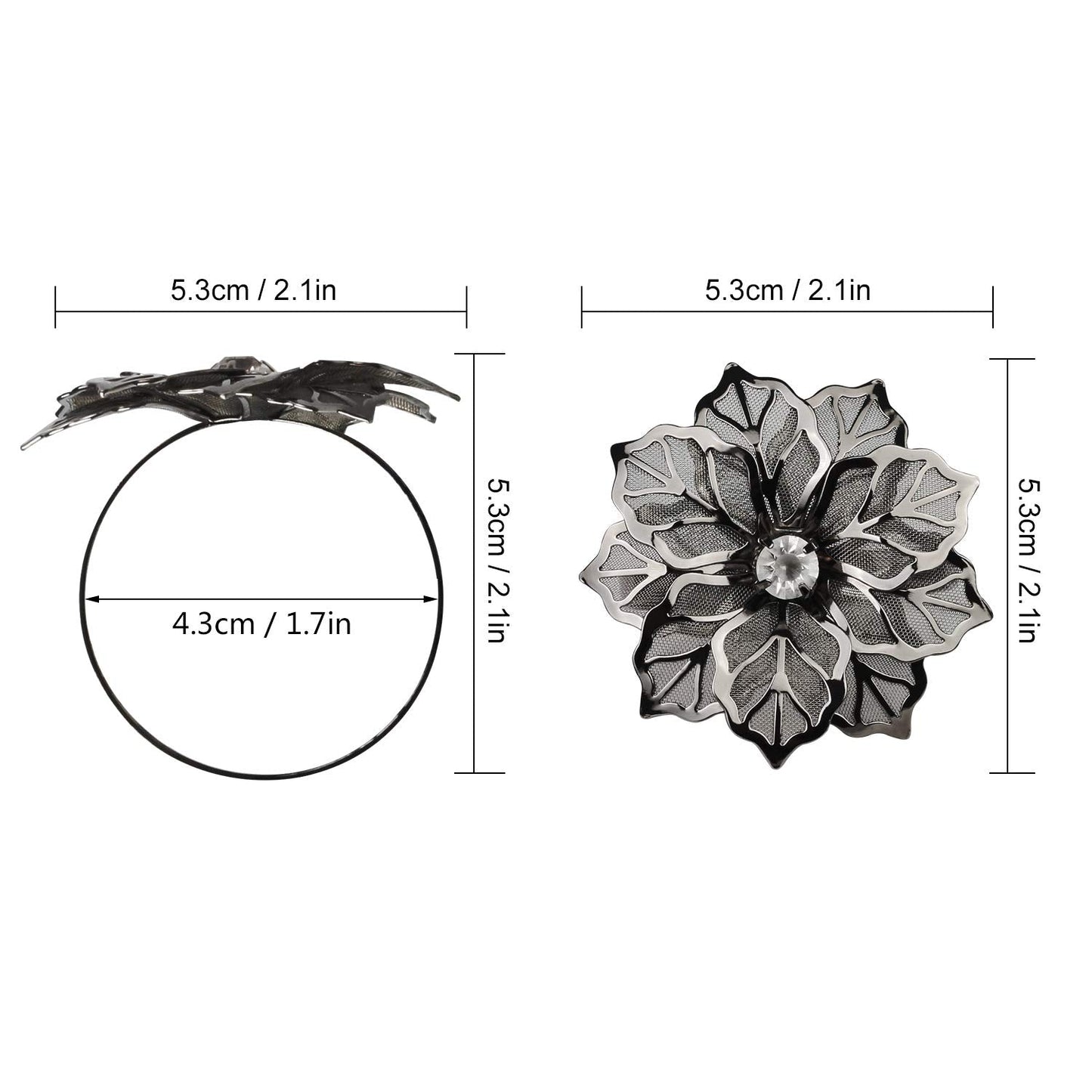 Picowe Set of 12 Alloy Napkin Rings with Hollow Out Flower Napkin Ring Holders for Wedding Party Holiday Banquet Christmas Dinner Delicate Serviette Buckles Decor Favor (Gun Metal)