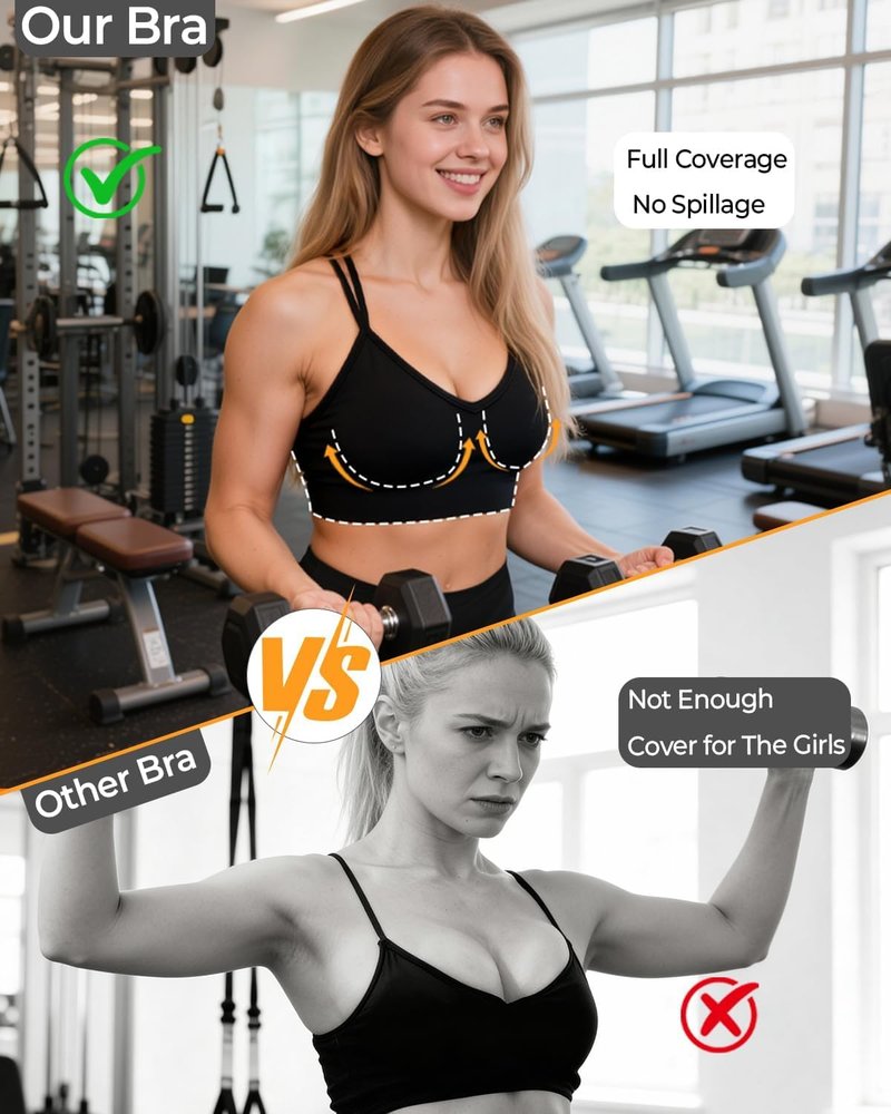 UOOMON Sports Bras for Women V-Neck Strappy Sports Bra Padded Criss Cross Back Medium Support Workout Yoga Bra for Gym Athletic Fitness 3 Pack