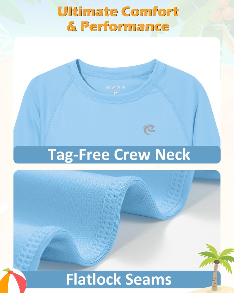 Boys UPF 50+ Swim Shirt Long Sleeve, 1 or 2 Pack UV Sun Protection Rash Guard, Youth Kids SPF Water Shirts for Beach Surf