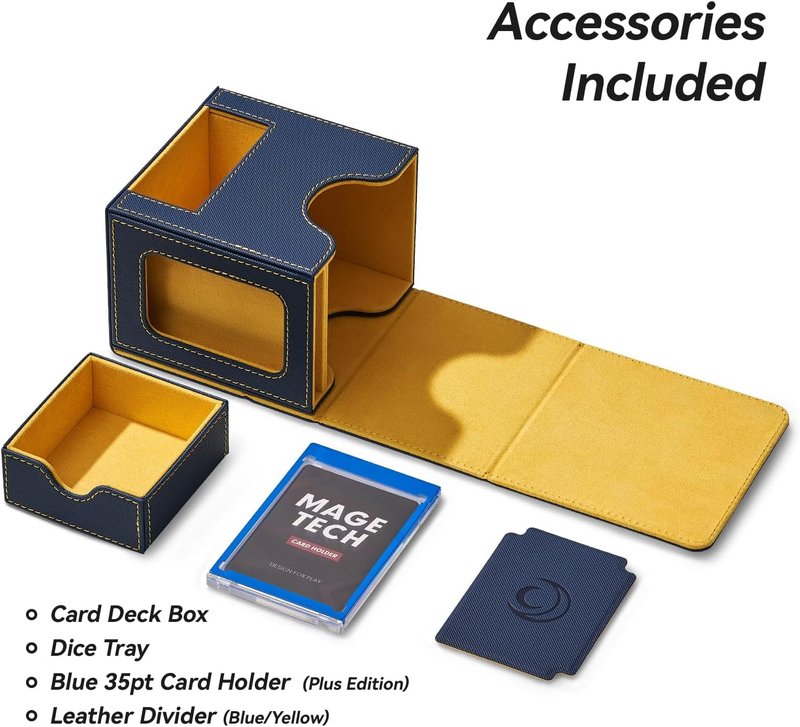 Mage Tech MTG Commander Card Deck Box - Patented Design, Holds 100 Double-Sleeved Cards | Blue/Yellow