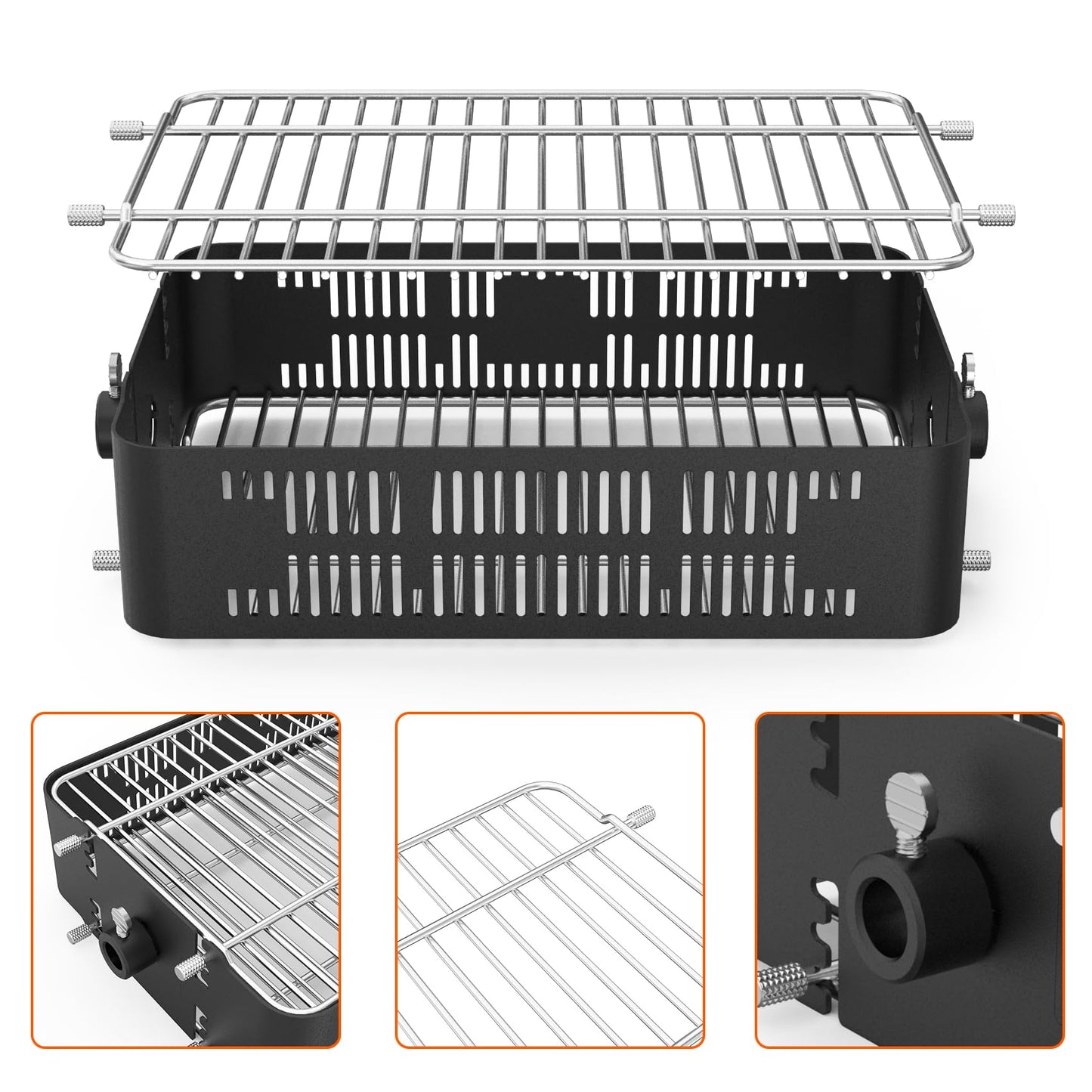 onlyfire Adjustable Rotisserie Basket, Stainless Steel Flat Rotating Cages Fits 1/2" Hexagon, 3/8" Hexagon, 3/8" Square & 5/16" Square Rotisserie Spit Rods and Most Chacoal, Kamado and Gas Grills