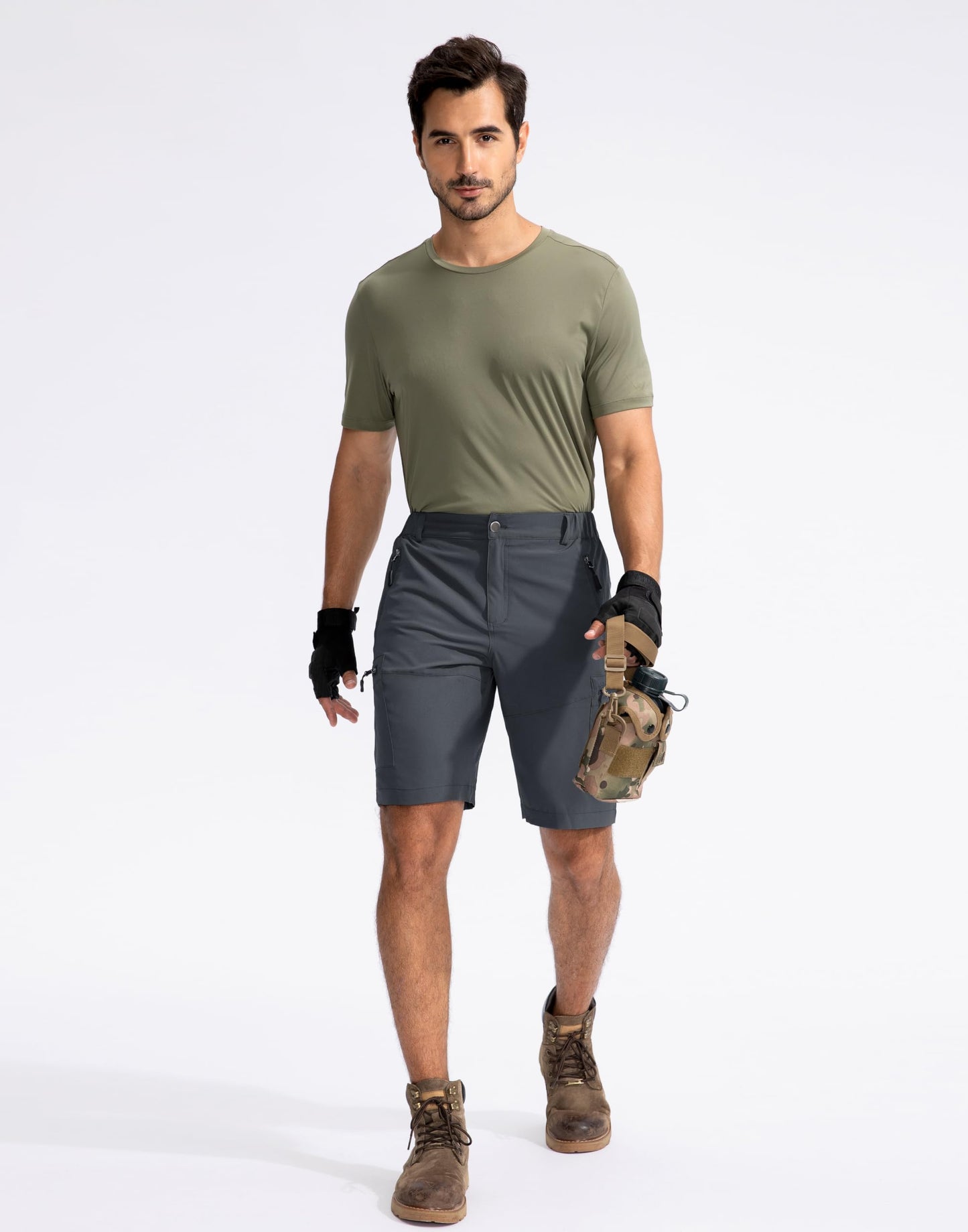 Pudolla Men's Hiking Cargo Shorts 9" Lightweight Outdoor Work Shorts for Men Travel Golf Camping Casual with 5 Zipper Pockets(Deep Grey XX-Large)
