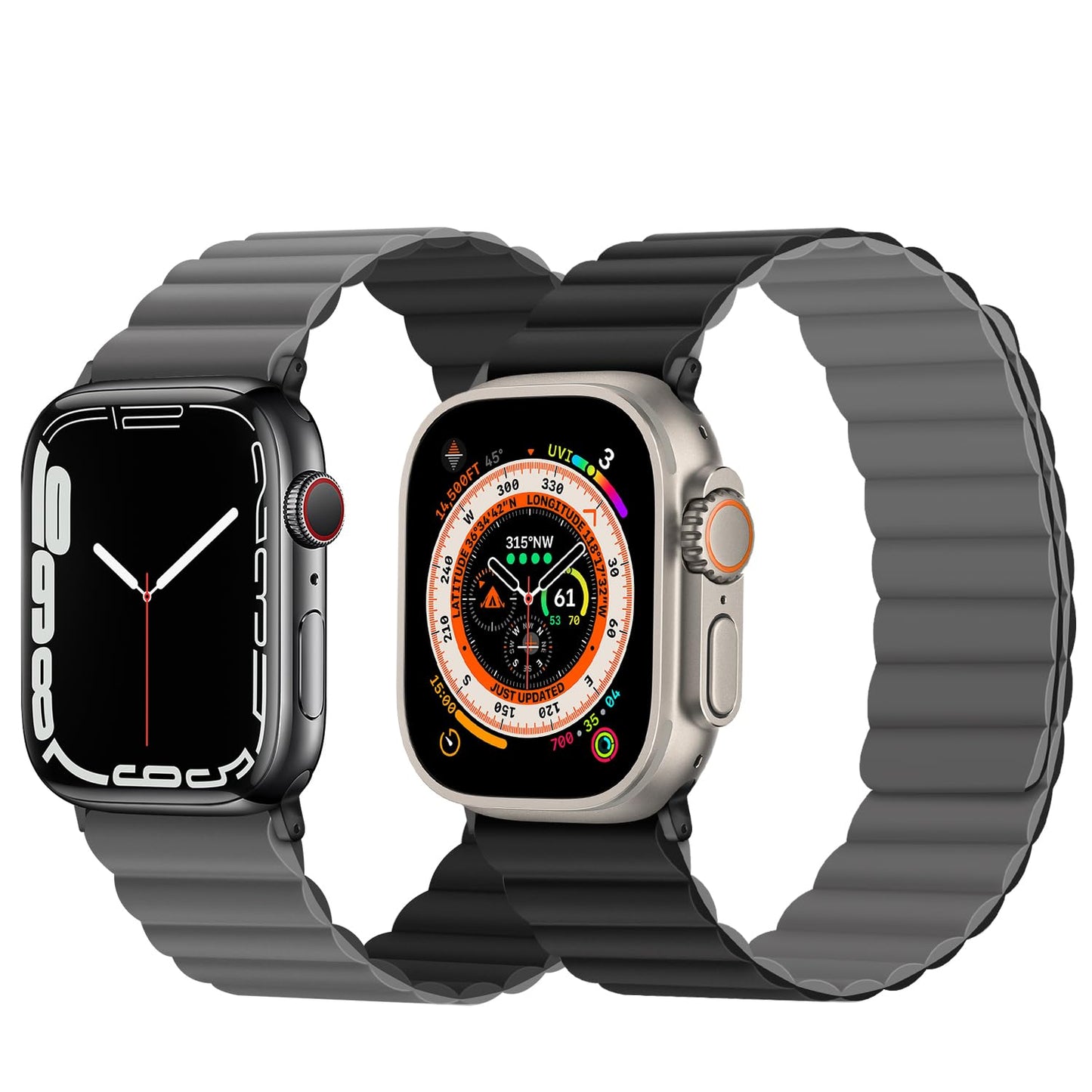Anlinser Magnetic Straps Compatible with Apple Watch Strap 49mm 46mm 45mm 44mm 42mm 41mm 40mm, Double Side Reversible Band for iWatch Ultra 2 Series 10/9/8/7/6/SE (49/46/45/44/42, Black/Gray)