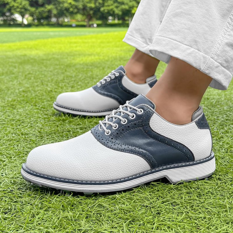 Men Golf Shoes Waterproof Professional Golf Footwears Spikes Spikeless Golf Walking Sneakers Turf Sports Golf Training Sneakers for Men (9,White Blue-K01)