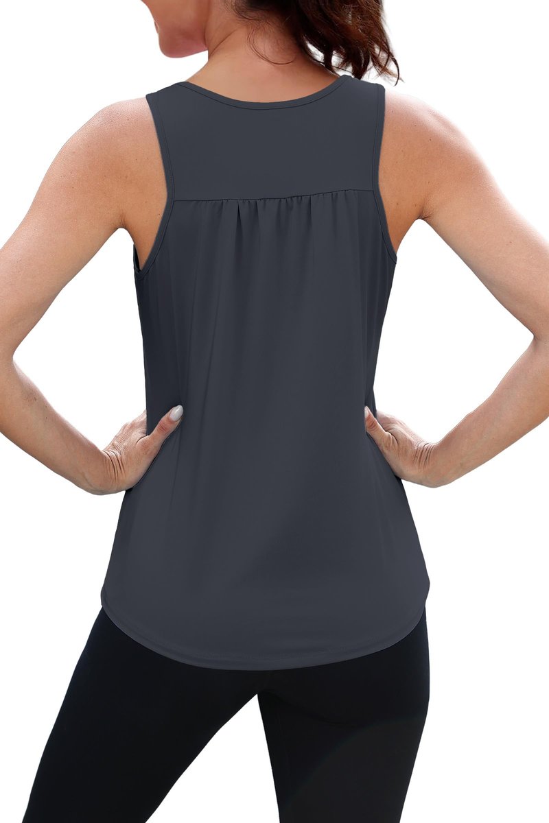 NIASHOT Workout Tank Tops for Women Sleeveless Gym Shirts Black Yoga Top Loose Fit Running Shirt Athletic Tanks Dark Grey XL
