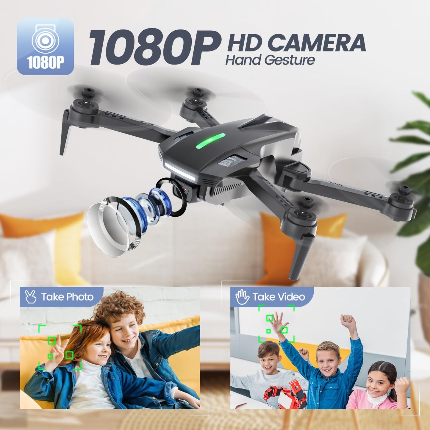 DEERC D70 Mini Drone for Kids Adults with Camera, 1080P HD Foldable RC Quadcopter for Boys Girls with Headless Mode, Tap Fly, 360° Flips, Voice and Gesture Control, 2 Modular Batteries