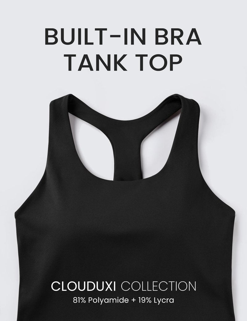 BAYDI Clouduxi Workout Tank Tops for Women Racerback Yoga Shirts with Built in Bra Gym Athletic Sleeveless Camisole Black