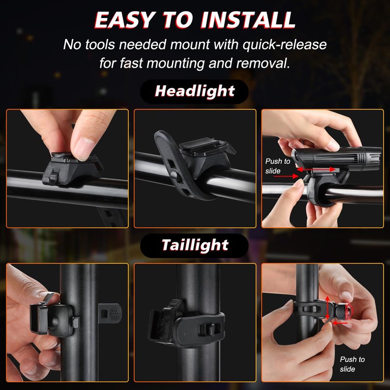 Ascher Ultra Bright USB Rechargeable Bike Light Set, Powerful Bicycle Front Headlight and Back Taillight, 4 Light Modes, Easy to Install for Men Women Road Mountain Cycling Black