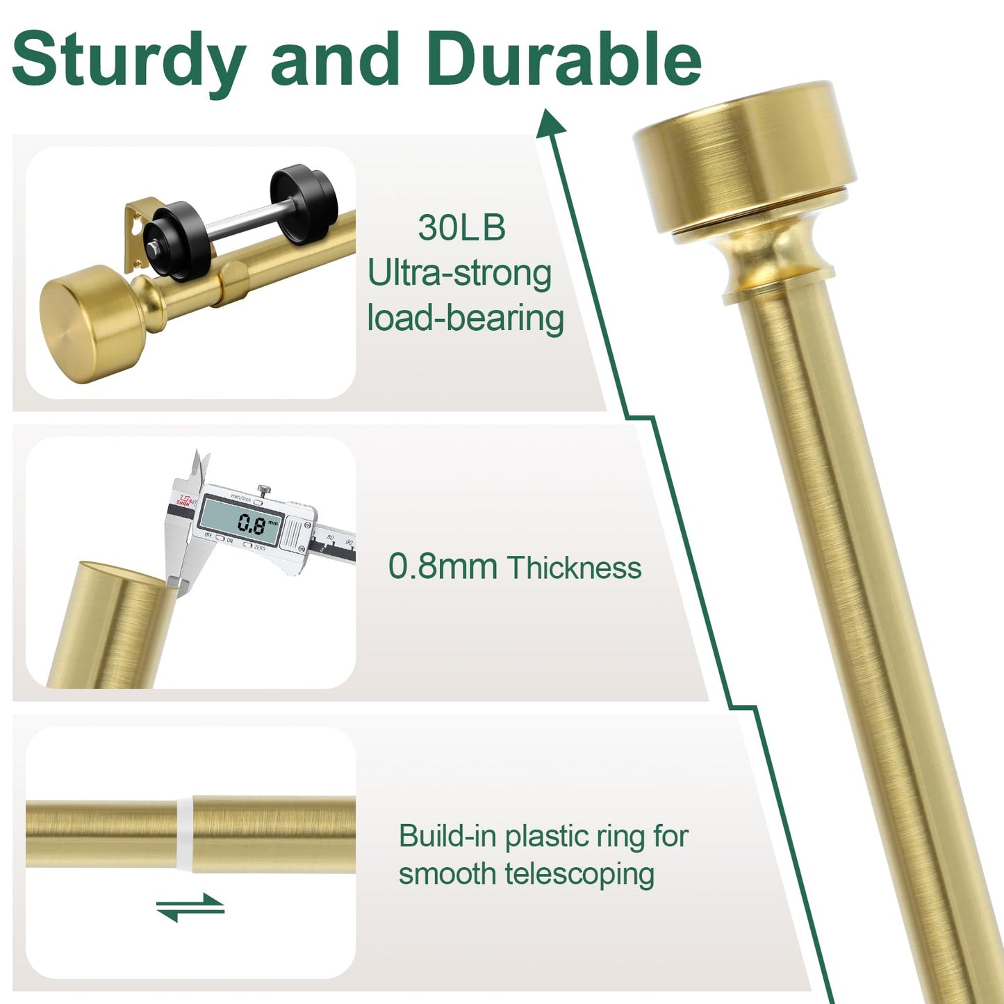 Gold Curtain Rods for Windows 28 to 48 Inch(2.3-4ft), 1 Inch Diameter Heavy Duty Curtain Rod, Adjustable Decorative Drapery Poles 18-45", Brushed Gold