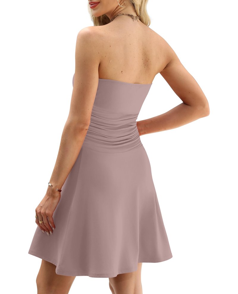 OFEEFAN Womens Summer Dresses 2026 Strapless Tube Short Mini Homecoming Cocktail Cute Party Graduation Clothing Dust S