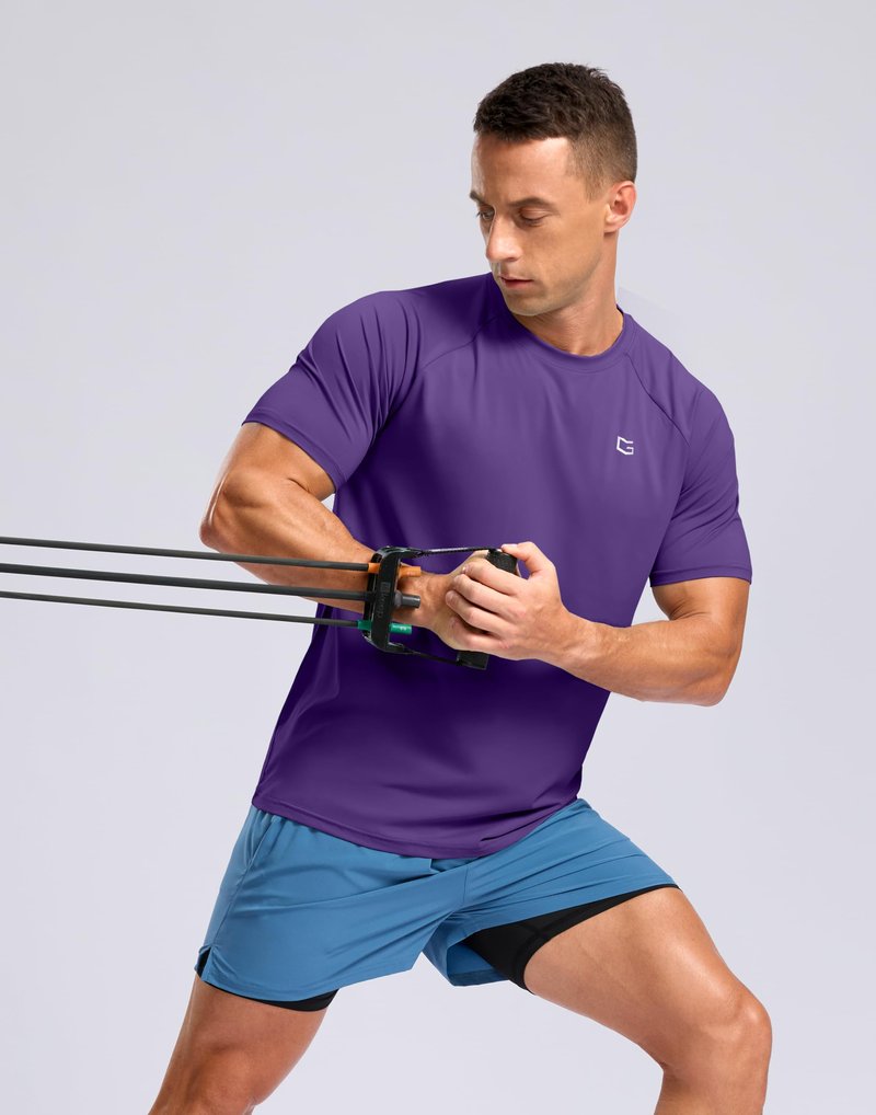 Men's Athletic Workout T-Shirts Moisture Wicking Cooling Running Shirts Short Sleeve Performance Tee for Gym Tennis(Purple,XXL)