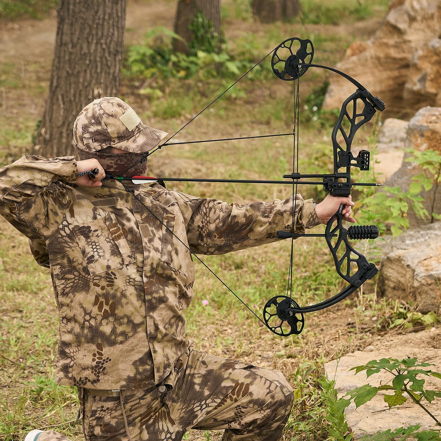 TOPARCHERY Compound Bow for Hunting Adults Archery Set - Aluminum Alloy Bow Handle, IBO Arrow Speed 320fps, Pull Distance: 19-30", 0.5 Adjustable