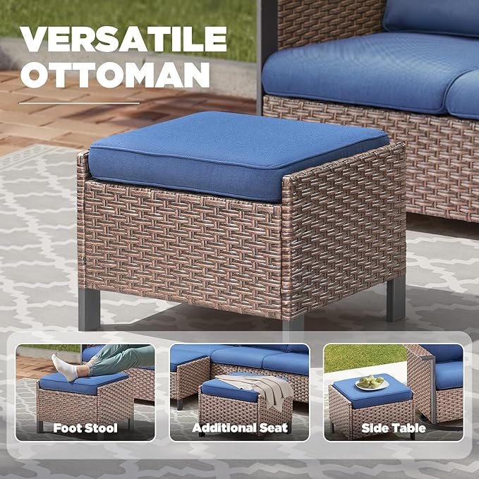 Outdoor Patio Furniture Set-8 Pieces All-Weather Wicker 3 Seater Sofa with Swivel Rocker Patio Chairs Set of 4, Wicker Outdoor Conversation Sets for Porch Deck Backyard Brown/Beige