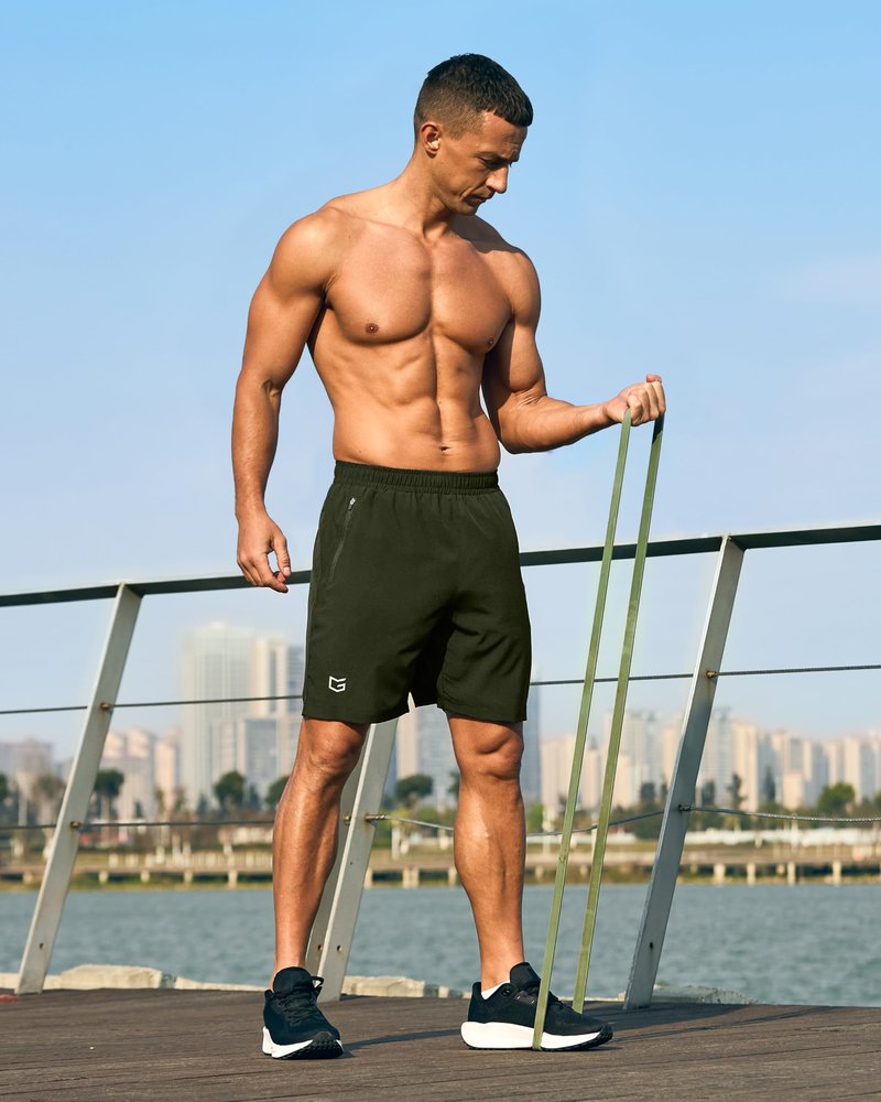 G Gradual Men's Athletic Running Shorts with Zipper Pockets Quick Dry 7"/ 5"/ 9" Workout Gym Shorts for Basketball Hiking(Olive,7XXXL)