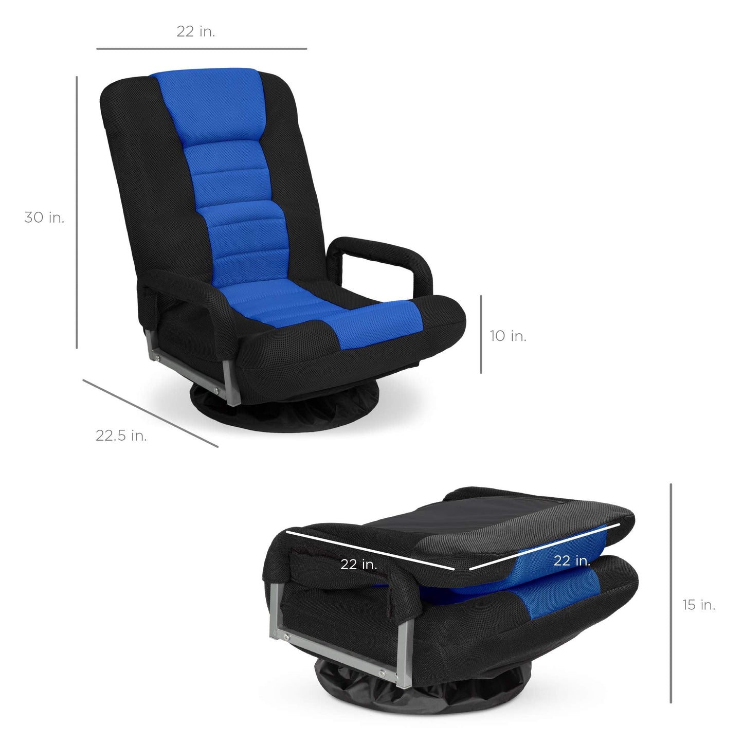 Best Choice Products Swivel Gaming Chair 360 Degree Multipurpose Floor Chair Rocker for TV, Reading, Playing Video Games w/Lumbar Support, Armrest Handles, Adjustable Foldable Backrest - Black/Blue