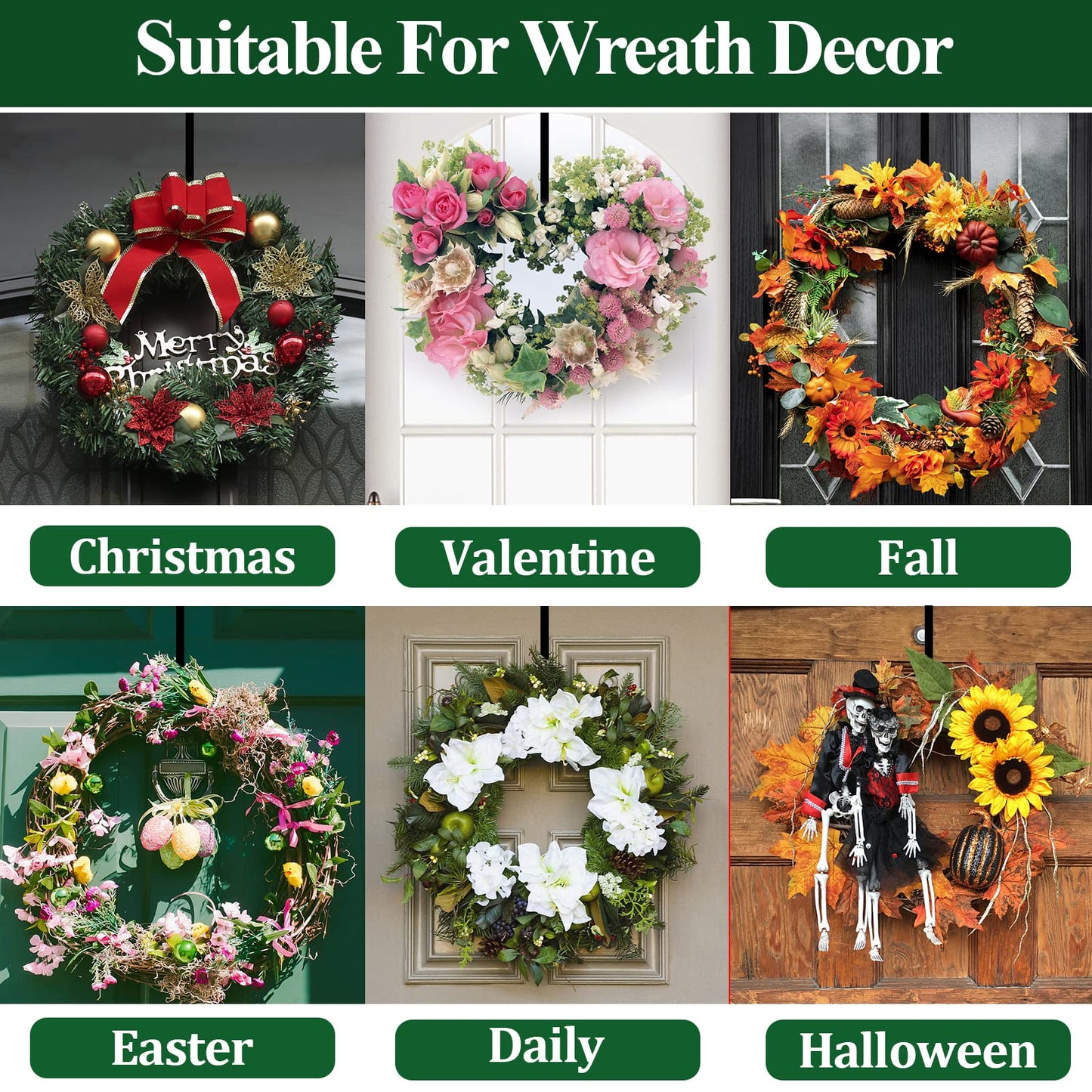 GP Life Wreath Hanger for Front Door, Adjustable from 15 to 25 Inches Hanger, 20 lbs Larger Door Upgrade Christmas Fall Wreaths Decorations Hook (Black)