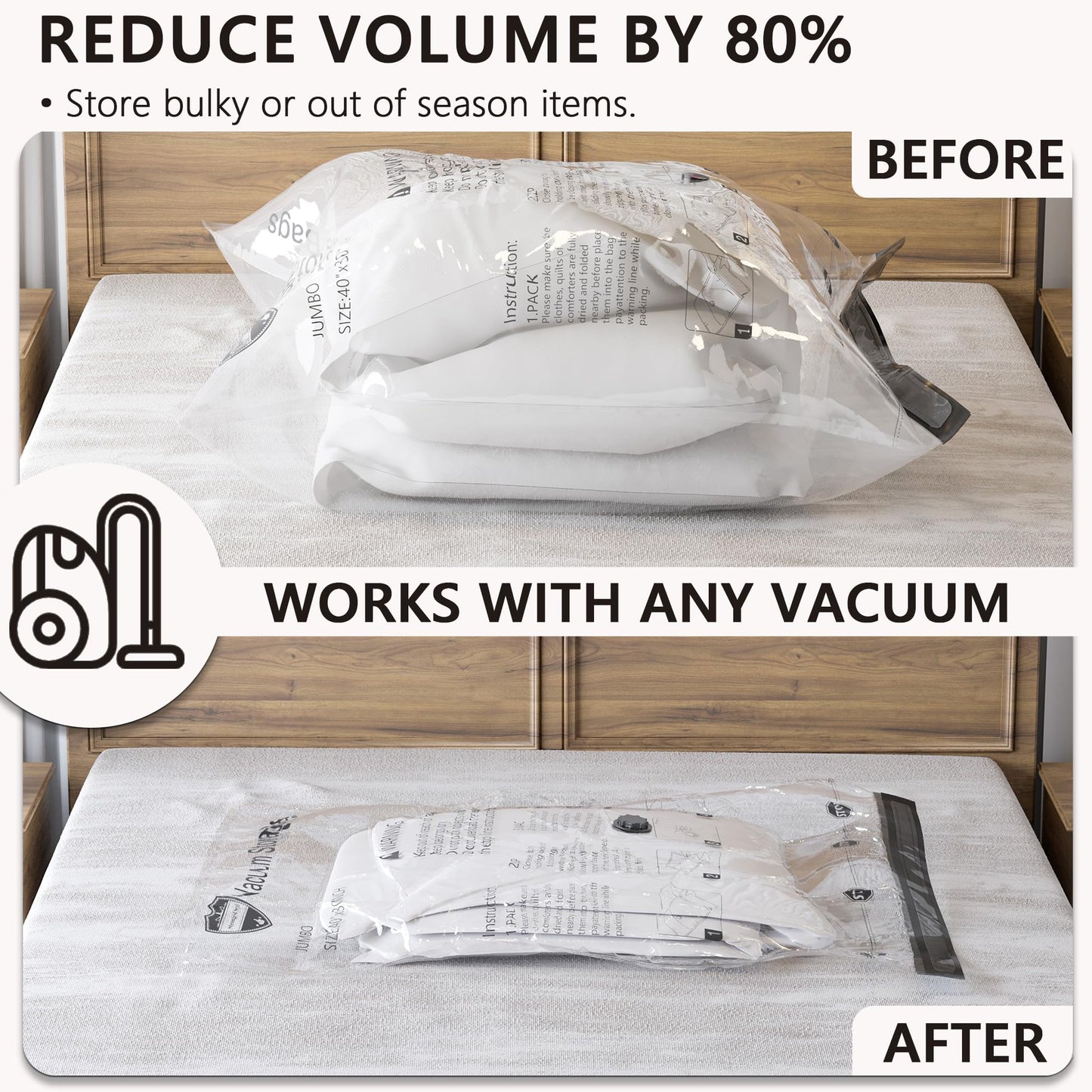Vacuum Storage Bags 12 Jumbo, Space Saver Bags with Travel Hand Pump, Compression Airtight Sealer Bags for Clothes, Bedding, Pillows, Comforters, Blankets