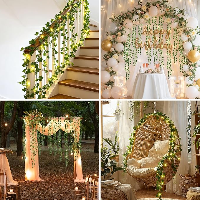 CEWOR Vine with Fairy Lights Battery Operated, 40ft 120 LED Ivy String Lights, Artificial Ivy Garland with Lights for Bedroom, Room, Wall, Garden, Party, Wedding Decor