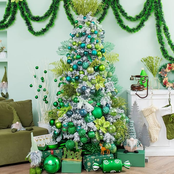 XmasExp 8ct Christmas Ball Ornaments Set -Large Clear Plastic Shatterproof Xmas Tree Ball Hanging Baubles Stuffed Delicate Glittering for Holiday Wedding Xmas Party Decoration (100mm/3.94",Green)