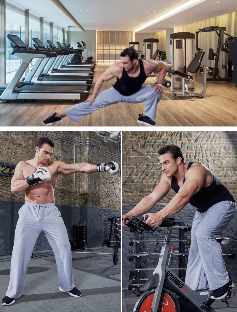 Deyeek Mens Grey Baggy Sweatpants Wide Leg Sweat Pants for Mens Athletic Pants Open Bottom Lounge Fleece Pants with Pockets