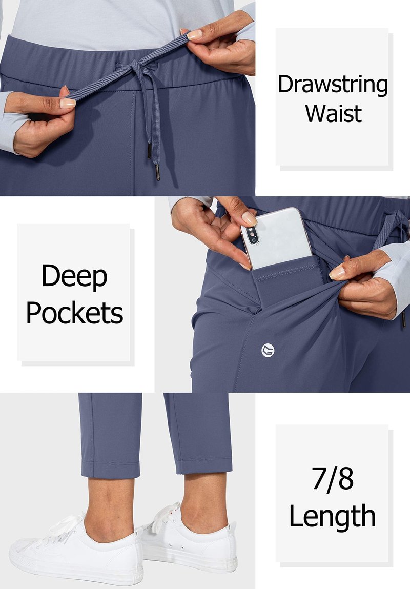 G Gradual Women's Pants with Deep Pockets 7/8 Stretch Sweatpants for Women Athletic, Golf, Lounge, Work (Dusty Blue, Small)
