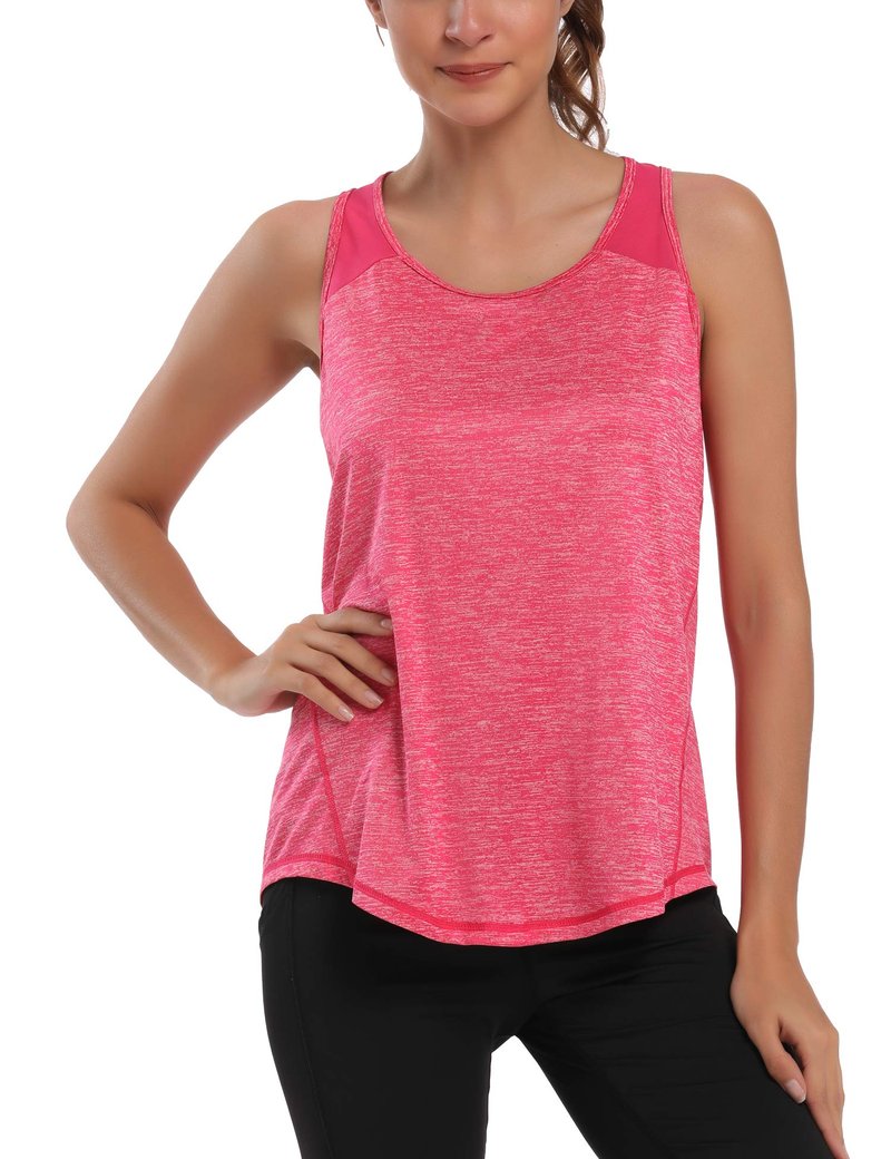 Aeuui Womens Workout Tops for Women Racerback Mesh Yoga Shirts Athletic Running Tank Tops Sleeveless Gym Clothes Rose Red
