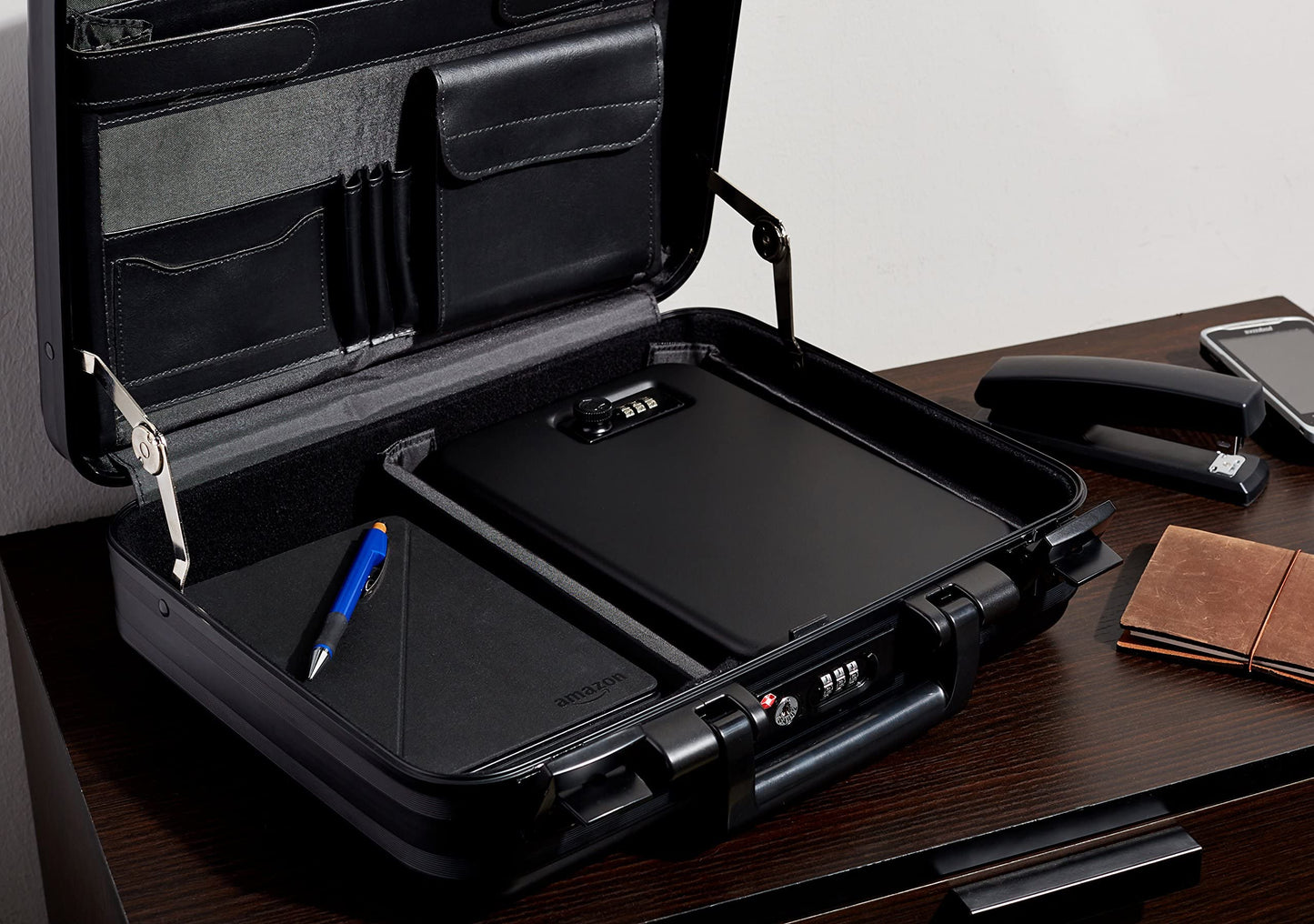 Amazon Basics Portable Security Case Lock Box Safe, Small Lock Box with Code, for College Dorm Room, Home, Combination Lock, XL, Black