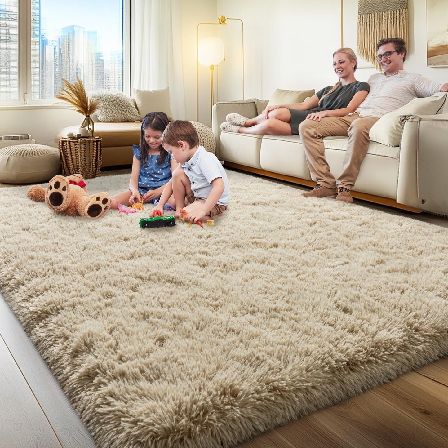 AAFKK 8x10 Area Rugs for Living Room, Fluffy Shaggy Rug Soft Carpets, Big Rugs for Bedroom Nursery Kids Room Dorm Home Decor Aesthetic, Light Tan